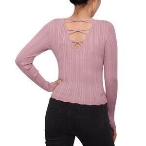 NWT Planet Gold Pink Tie Lace-Up Back Pullover Sweater Women's Large